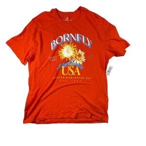 Born Fly Graphic T-Shirt Men 2XL Orange New USA Floral Streetwear B05C3138‎